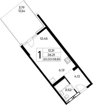 Планировка — Лучистое, Студия, 35 м²