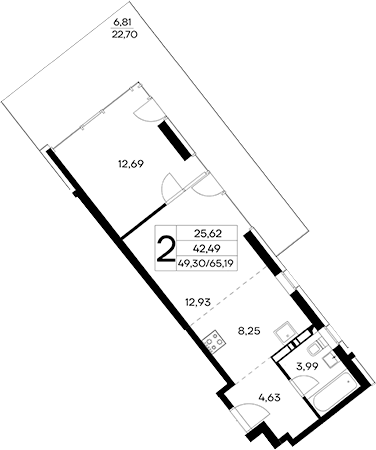 Планировка — Лучистое, 2-комн., 58 м²