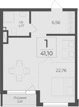 Планировка — Чайка, Студия, 38 м²