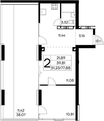 Планировка — Лучистое, 1-комн., 66 м²