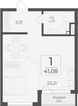 Планировка — Чайка, Студия, 38 м²