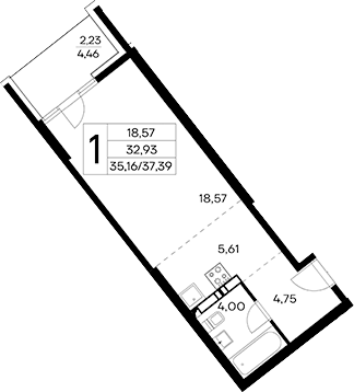 Планировка — Лучистое, Студия, 35 м²