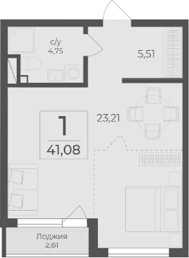 Планировка — Чайка, Студия, 38 м²