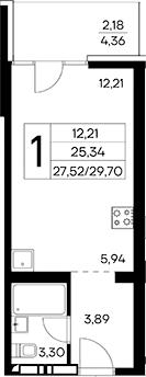 Планировка — Лучистое, Студия, 28 м²