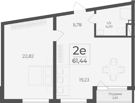 Планировка — Чайка, 2-комн., 59 м²