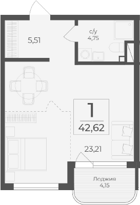 Планировка — Чайка, Студия, 38 м²
