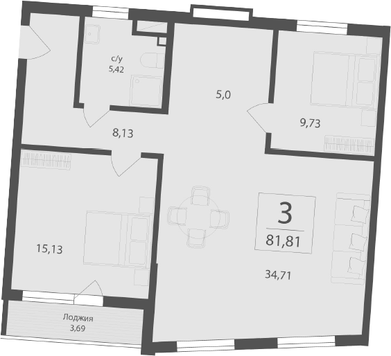Планировка — Чайка, 2-комн., 78 м²