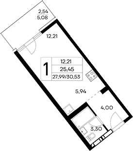 Планировка — Лучистое, Студия, 28 м²