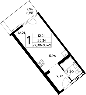 Планировка — Лучистое, Студия, 28 м²