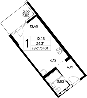 Планировка — Лучистое, Студия, 29 м²