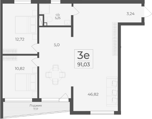 Планировка — Чайка, 3-комн., 84 м²