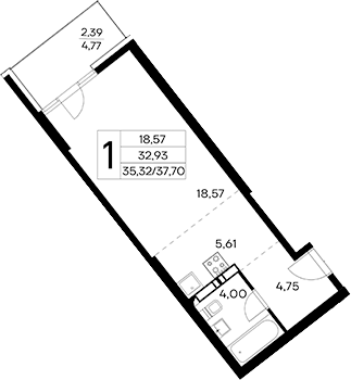 Планировка — Лучистое, Студия, 35 м²