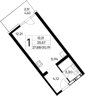 Планировка — Лучистое, Студия, 28 м²