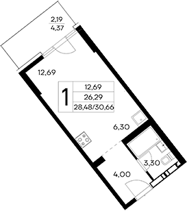 Планировка — Лучистое, Студия, 28 м²