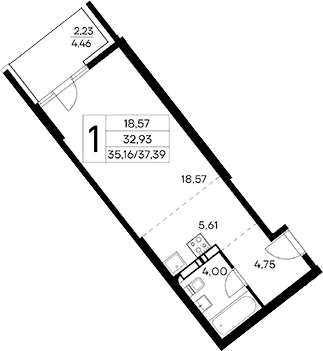 Планировка — Лучистое, Студия, 35 м²