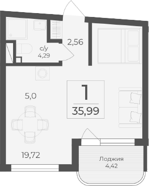Планировка — Чайка, Студия, 32 м²