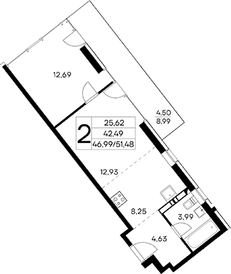 Планировка — Лучистое, 2-комн., 47 м²