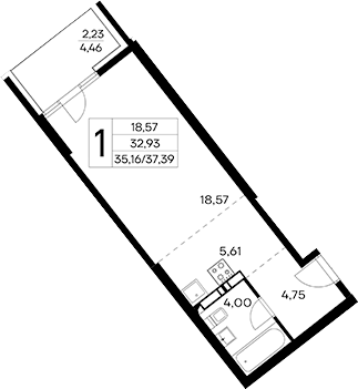Планировка — Лучистое, Студия, 35 м²