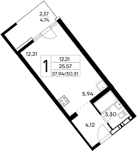 Планировка — Лучистое, Студия, 28 м²