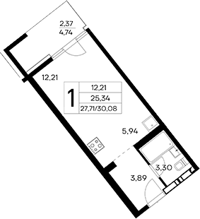 Планировка — Лучистое, Студия, 28 м²