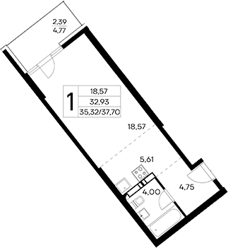 Планировка — Лучистое, Студия, 35 м²