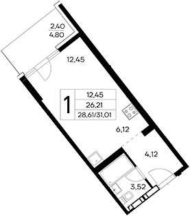 Планировка — Лучистое, Студия, 29 м²