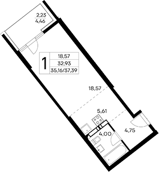 Планировка — Лучистое, Студия, 35 м²