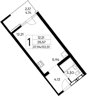 Планировка — Лучистое, Студия, 28 м²