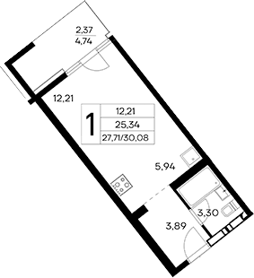 Планировка — Лучистое, Студия, 28 м²