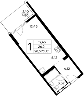 Планировка — Лучистое, Студия, 29 м²