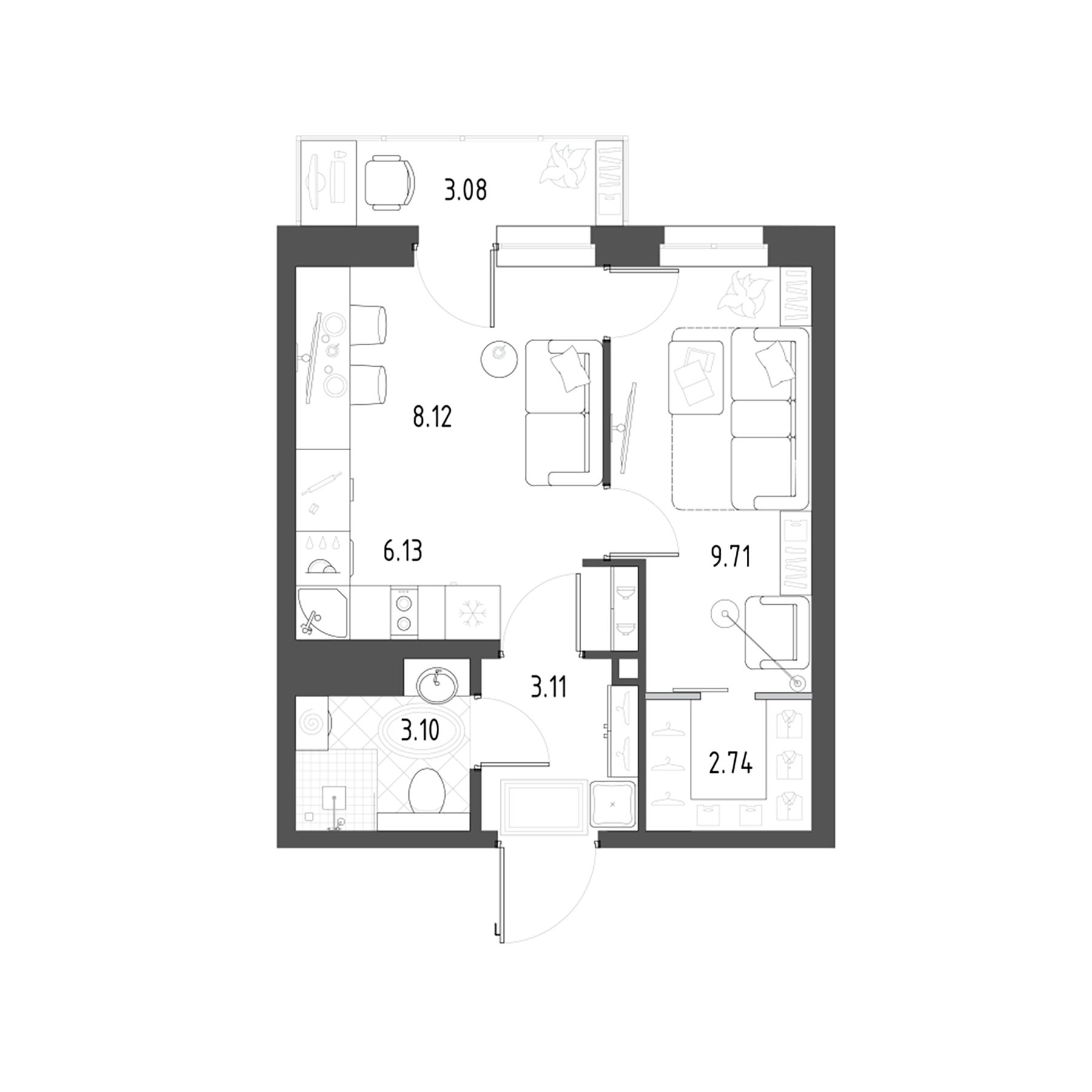 Планировка — Rauta, 2-комн., 33 м²