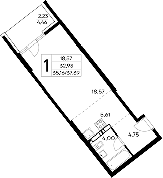 Планировка — Лучистое, Студия, 35 м²