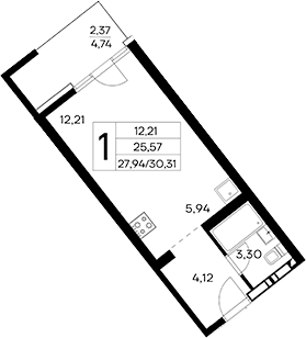 Планировка — Лучистое, Студия, 28 м²