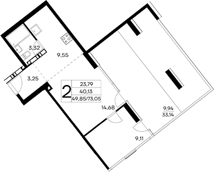 Планировка — Лучистое, 2-комн., 63 м²