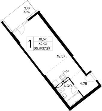 Планировка — Лучистое, Студия, 35 м²
