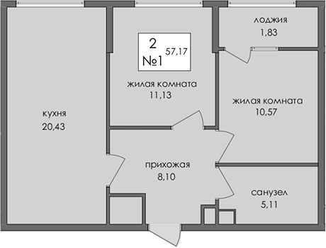 Планировка — Солнечный город, 2-комн., 55 м²