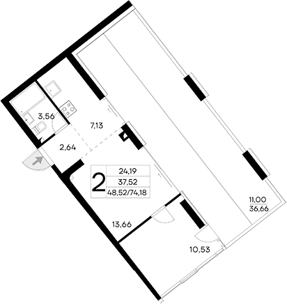 Планировка — Лучистое, 2-комн., 63 м²
