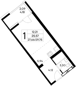 Планировка — Лучистое, Студия, 28 м²