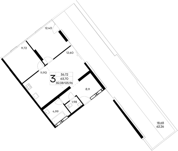 Планировка — Лучистое, 3-комн., 107 м²