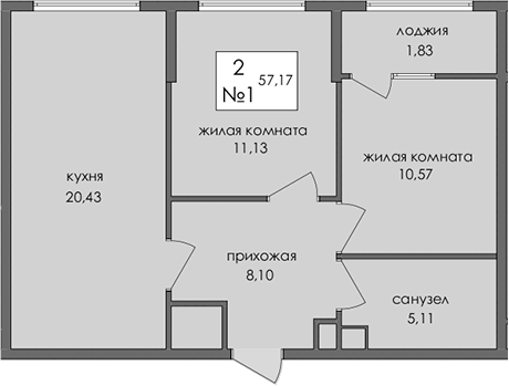Планировка — Солнечный город, 2-комн., 55 м²