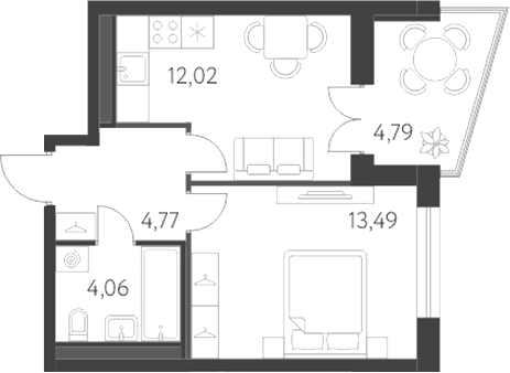 Планировка — Квартал Новая Олимпика, 2-комн., 34 м²