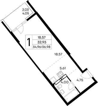 Планировка — Лучистое, Студия, 35 м²