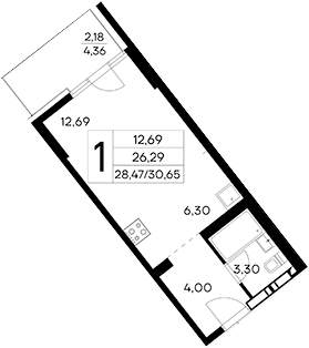 Планировка — Лучистое, Студия, 28 м²