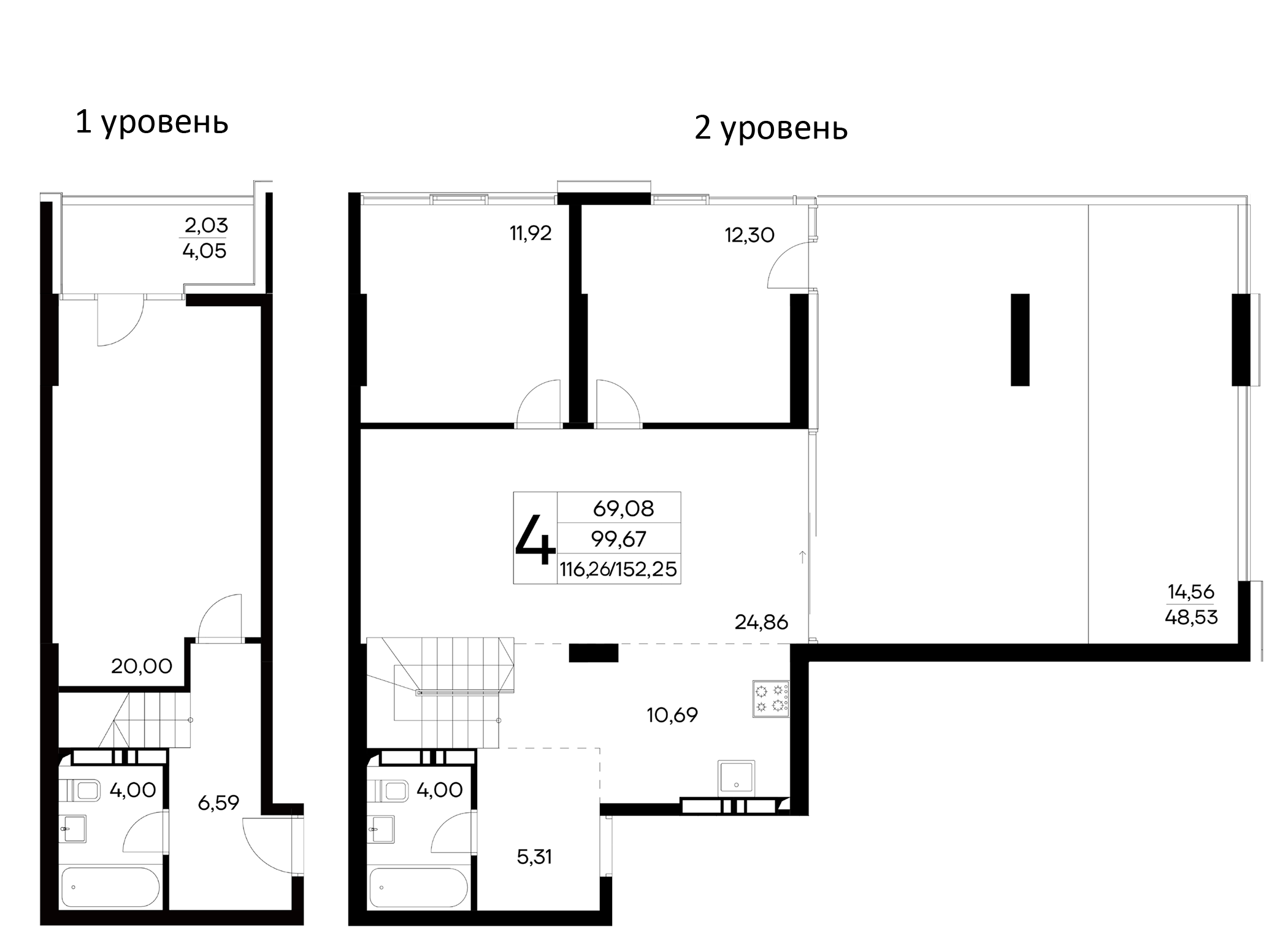 Планировка — Лучистое, 4-комн., 102 м²