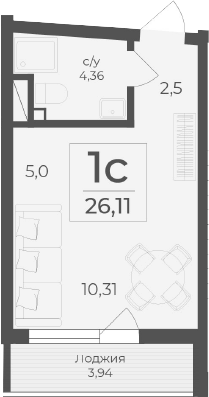 Планировка — Чайка, Студия, 22 м²