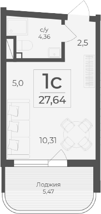 Планировка — Чайка, Студия, 22 м²