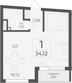 Планировка — Чайка, Студия, 31 м²