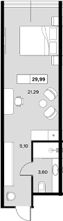 Планировка — Гостиничный комплекс Белые ночи, Студия, 30 м²