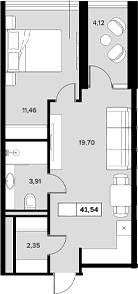 Планировка — Гостиничный комплекс Белые ночи, 1-комн., 37 м²