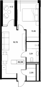 Планировка — Гостиничный комплекс Белые ночи, 1-комн., 37 м²